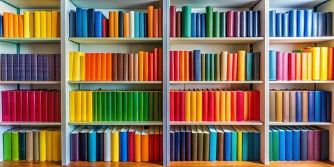 Fototapeta premium Rainbow Bookshelf: Vibrant Literature & Organized Home Decor
