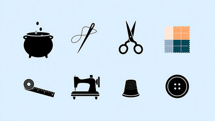 Sewing tools and supplies icons