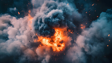 A large explosion in the sky with a lot of smoke and fire