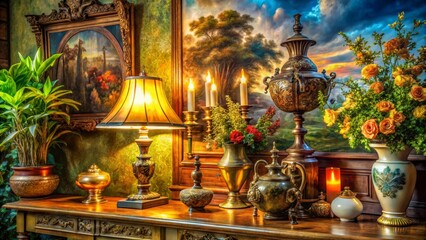 Ornate Still Life with Flowers and Antiques