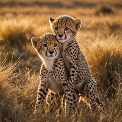 Cheetah Cubs Playing on the Savannah.