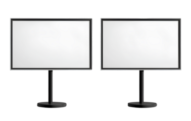 Two white blank billboards on a stand, isolated against a transparent background