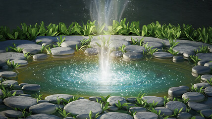 Enchanted stone fountain tranquil water garden serene oasis