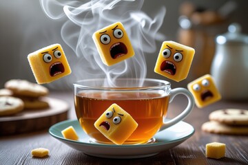 A cup of coffee glass beverage with hot mug