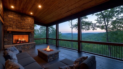 Mountain Home Porch at Dusk
