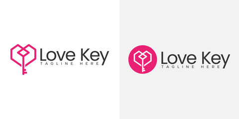 Creative key with heart love icon logo vector