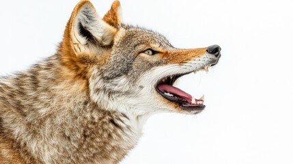 Fototapeta premium A Majestic Coyote Howling Against a White Background
