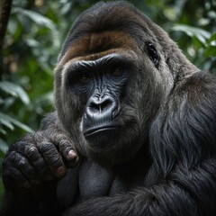 Obraz premium Gorilla Gazing Thoughtfully in a Jungle Clearing
