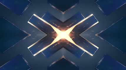 Abstract geometric shapes dark blue and gold symmetrical design modern high-tech aesthetic
