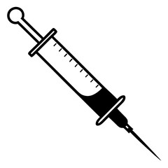 Fototapeta premium A silhouette of a syringe filled with medicine, poised to be used, outlined in black