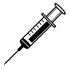 Fototapeta premium A silhouette of a syringe filled with medicine, poised to be used, outlined in black
