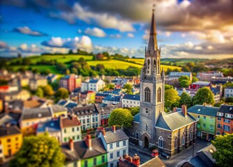 Fototapeta premium Shandon Church Steeple, Cork City Skyline, Ireland - Tilt-Shift Miniature Photography