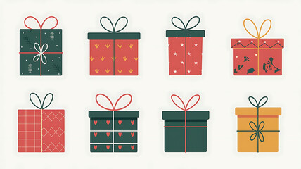 Cute Christmas gift boxes flat design festive wrapping