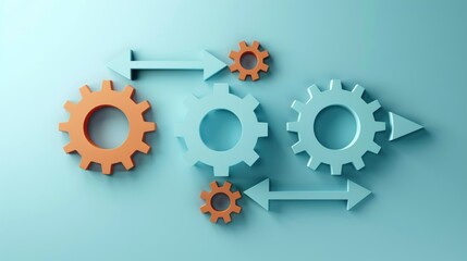 Minimalistic business strategy icon with arrows and gears.