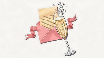 Champagne toast with a love letter a celebratory concept