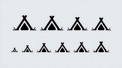 Camping tent icons in various sizes simple black silhouette style
