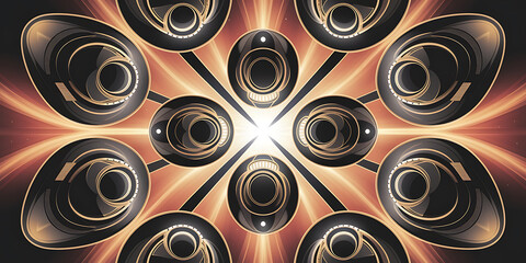 Abstract futuristic geometric shapes orange-toned technological design