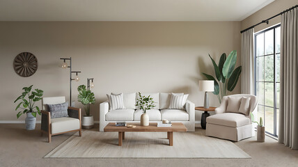 Beige and neutral living room with natural elements