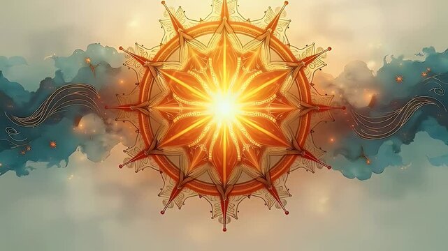 Surya Yantra in a golden glow, radiating positive energy
