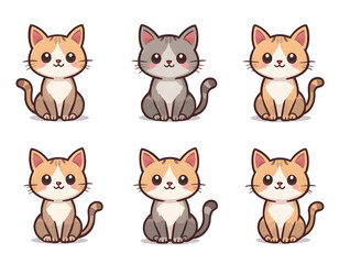 Fototapeta premium Set Of Cute Cartoon Cat Icons Isolated