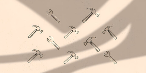 Hand-drawn tools pattern hammers and wrenches vintage style