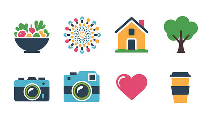 Cute colorful flat design icons for everyday objects