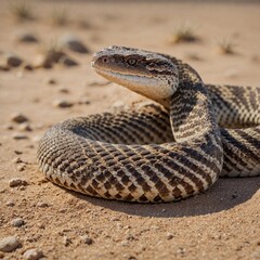 Obraz premium Rattlesnake Coiled and Ready in a Desert.