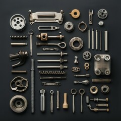 Obraz premium Disassembled bike parts organized in a grid created with generative ai