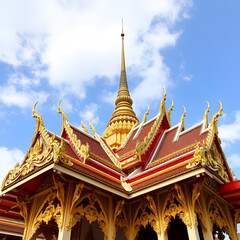 Fototapeta premium Thai temple, beautiful roof handcraft architecture of Wat Phra Kaew or the Temple of the Emerald Buddha or Wat Phra Sri Rattana Satsadaram, Bangkok Thailand.