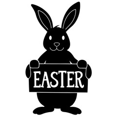 Fototapeta premium Bunny holding an Easter greeting sign silhouette vector illustration