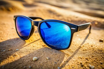 Stylish Black Frame Sunglasses with Blue Lenses - Aerial View