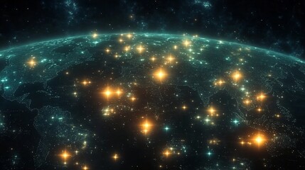 Obraz premium Hypnotic rendition of a planet viewed from the cosmos with starlight