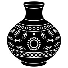 Clay pottery with Bengali motifs silhouette vector illustration