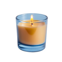 Burning Candle in Blue Glass Jar Peaceful, Serene Home Decor