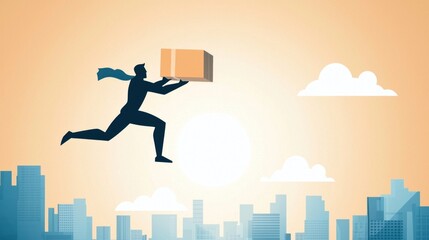 Delivery hero delivers packages urban cityscape digital art daytime aerial view speed and efficiency