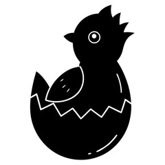 Cute chick hatching from an egg silhouette vector illustration