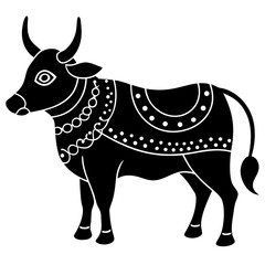 Decorated bull for pouch meal silhouette vector illustration 