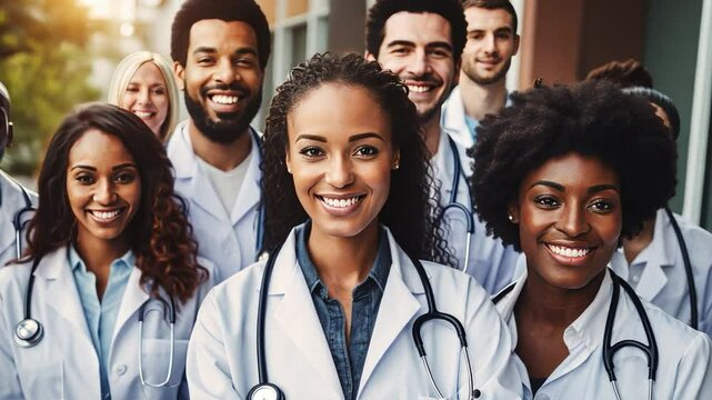 Healthcare Heroes: A close-up portrait of a medical team composed of healthcare workers, radiating warmth and dedication, posed with genuine smiles, showcasing a sense of unity and empathy.