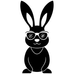 Easter bunny with sunglasses silhouette vector illustration 