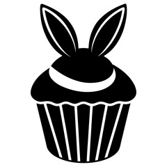 Easter cupcake with bunny ear silhouette vector illustration 