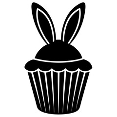 Easter cupcake with bunny ear silhouette vector illustration 