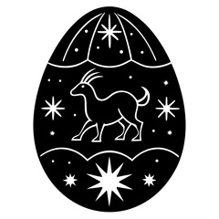 Black and white Easter egg with floral design and wings, perfect for holiday decoration, spring celebration, and colorful card illustrations