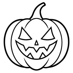Evil looking pumpkin with sharp teeth line art vector illustration 