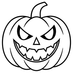 Evil looking pumpkin with sharp teeth line art vector illustration 