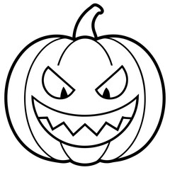 Evil looking pumpkin with sharp teeth line art vector illustration 