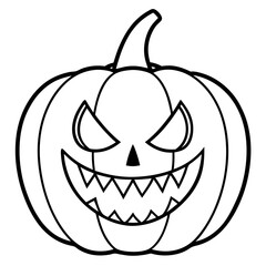 Evil looking pumpkin with sharp teeth line art vector illustration 