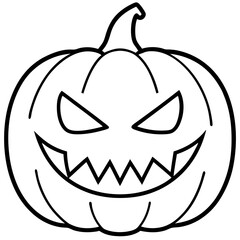 Evil looking pumpkin with sharp teeth line art vector illustration 