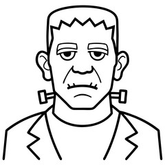 Frankenstein's monster with bolts on the neck line art vector illustration