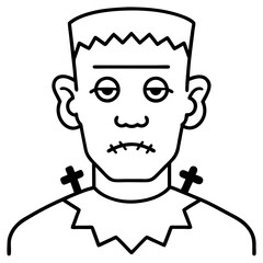 Obraz premium Frankenstein's monster with bolts on the neck line art vector illustration