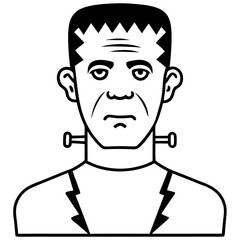 Frankenstein's monster with bolts on the neck line art vector illustration